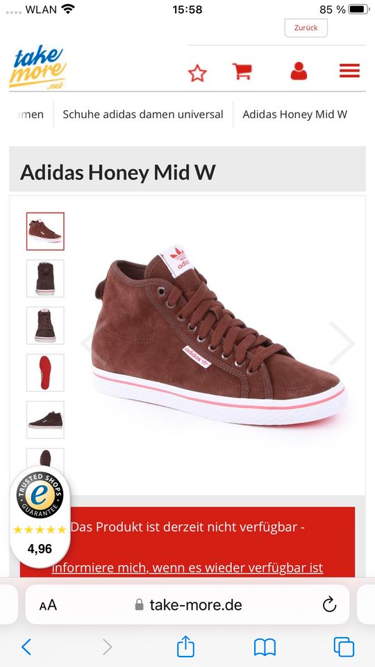 Sneakers Adidas Leder Honey Mid Brown Gr.38 (6 1/2usa) in Sprendlingen