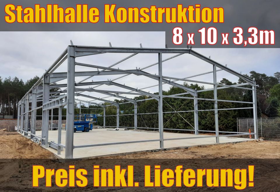 8x10x3,3m Stahlhalle Konstruktion - Industriehalle Lagerhalle PV in Schwerin