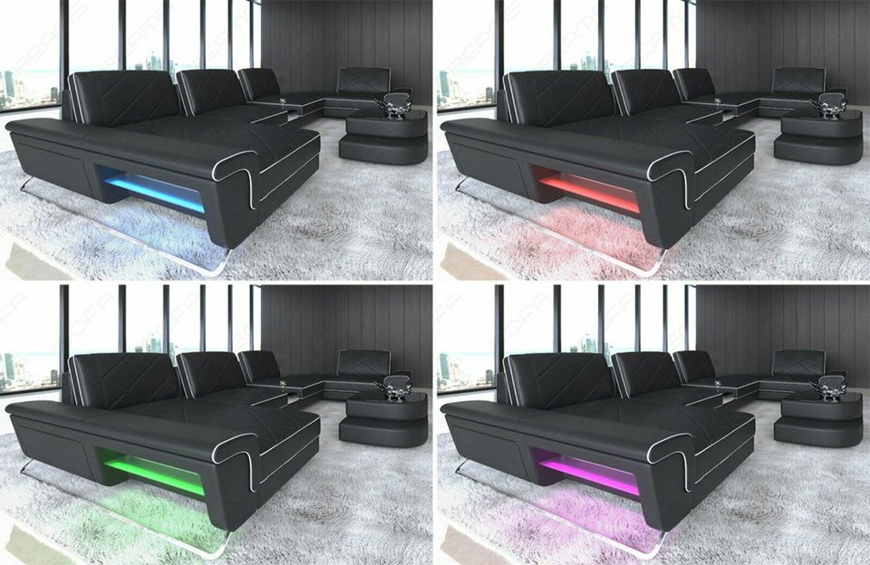 Designer Stoffsofa Bari L Form Polster Modern USB LED Eckcouch in Berlin