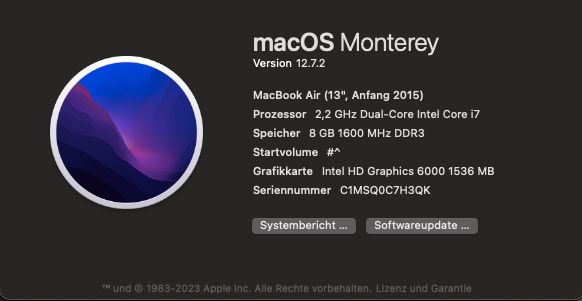 MacbookAir 13 Zoll 256 GB 8 GB in Leck