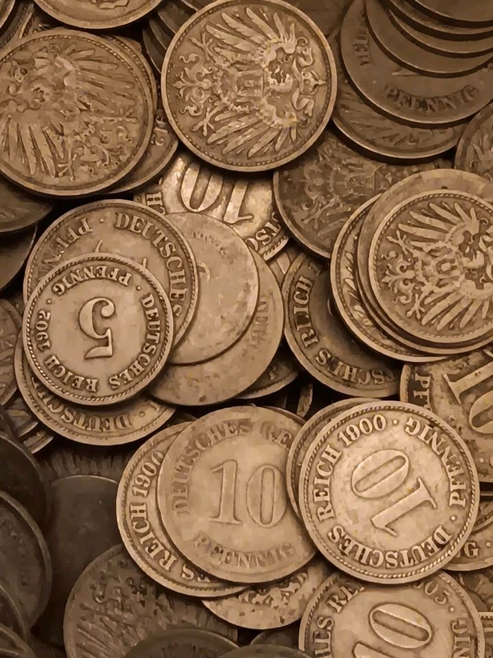Münzen Kaiserreich, 5 und 10 Pfennig, ABCDEFGHIJ in Frauenneuharting