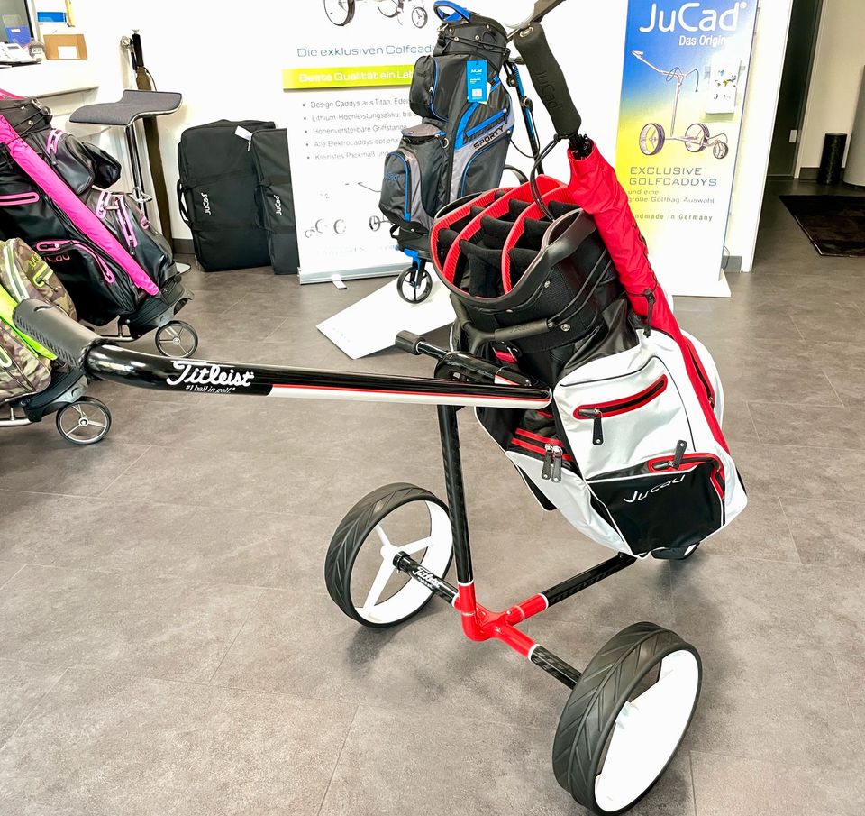 JuCad Golftrolley 3 rädrig Titleist Special Edt. + Bag NEU in Limburg