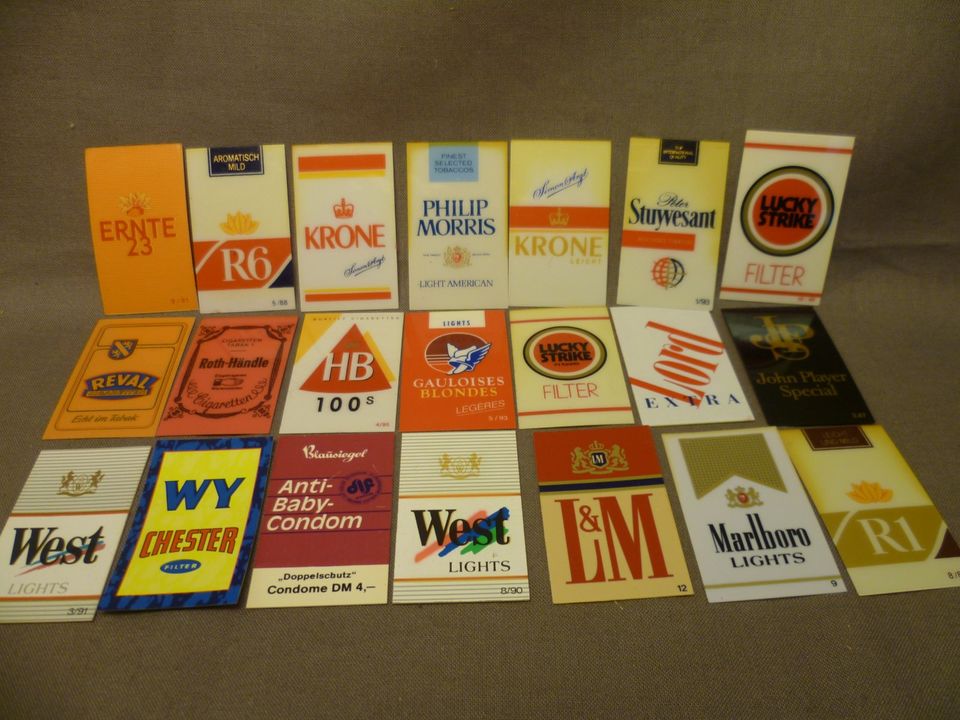 21 verschiedene Zigarettenschilder für Zigarettenautomat 3x5cm in Leimen
