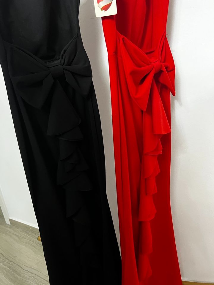 Damen Abendkleid rücken Dekolleté schleife Volant schwarz rot in Mainz