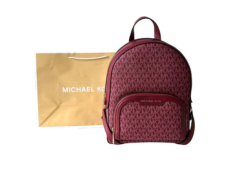 Michael Kors ‼️ Tasche Rucksack Jaycee ZIP Rot Bordeaux Gold NEU in Reiskirchen