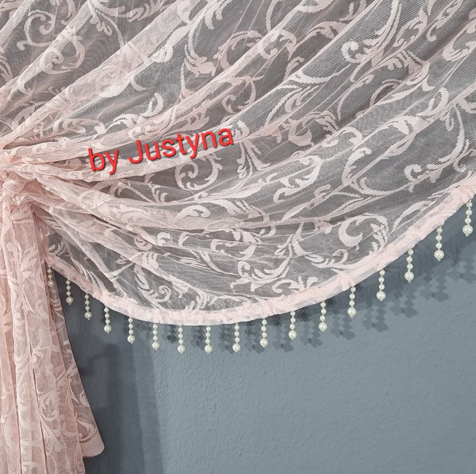 Pink Kruvaze Gardine Tüll Vorhang mit Perlen Falten Genäht Perde in Hannover