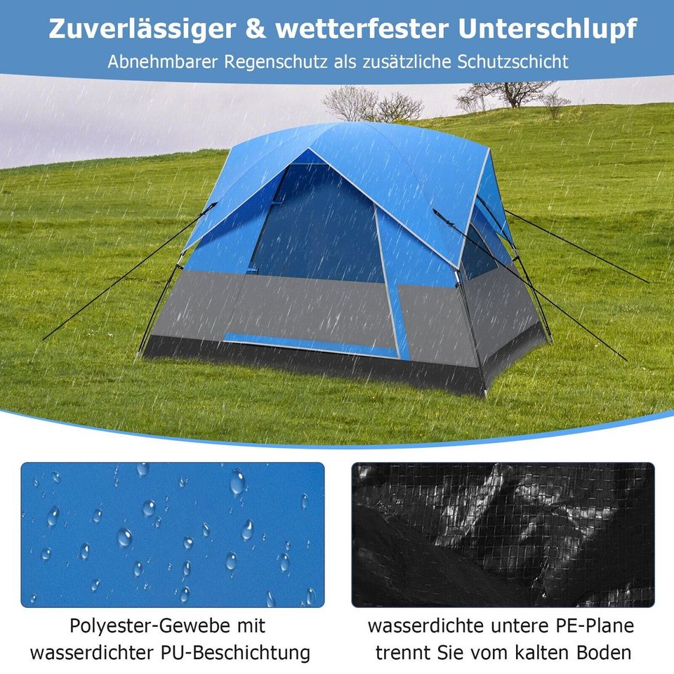 Campingzelt 3 Personen Kuppelzelt Bodenplane Regenschutz Zelt in Weilburg