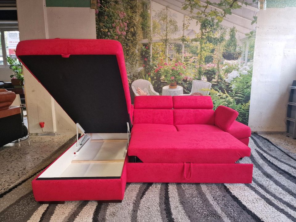 Exxpo - sofa fashion Ecksofa N1679 Salerno von OTTO, Bettfunktion, Bettkasten, Kopteil-und Armteilverstellung, aus Microfaser PRIMABELLE® in rot. OTTO Polstermöbel bis zu -80% der UVP. in Hagen