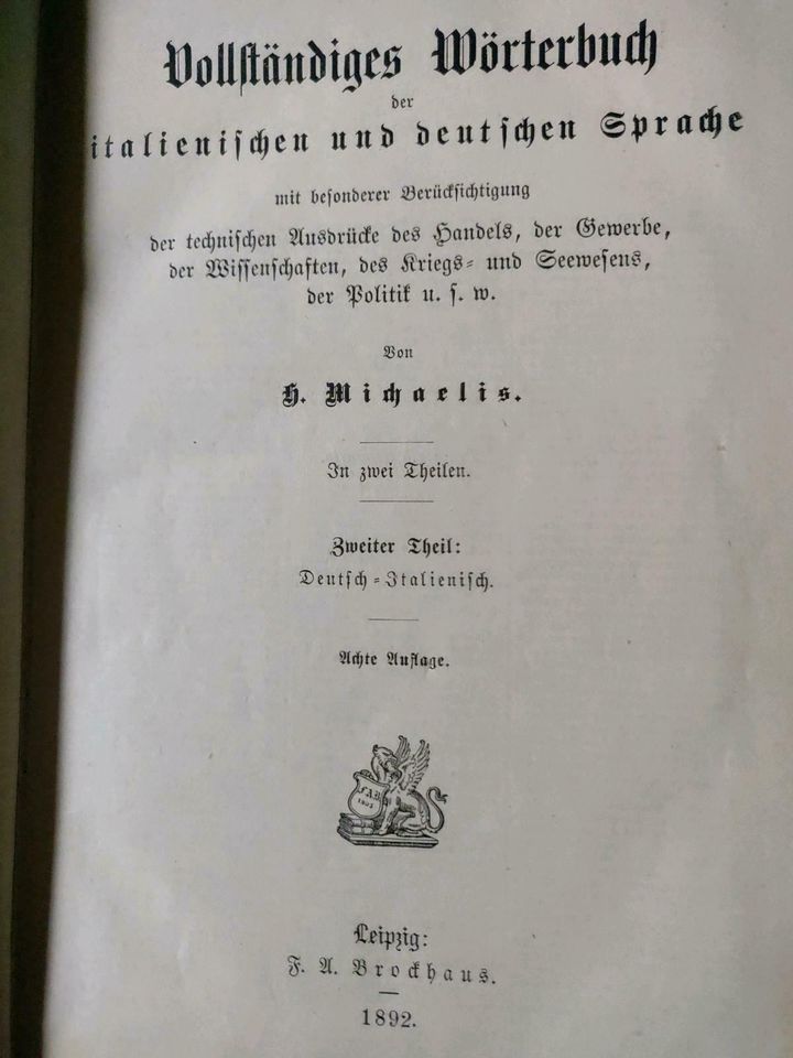 Vollständiges Wörterbuch Deutsch Italienisch  Brockhaus  1892 in Weimar