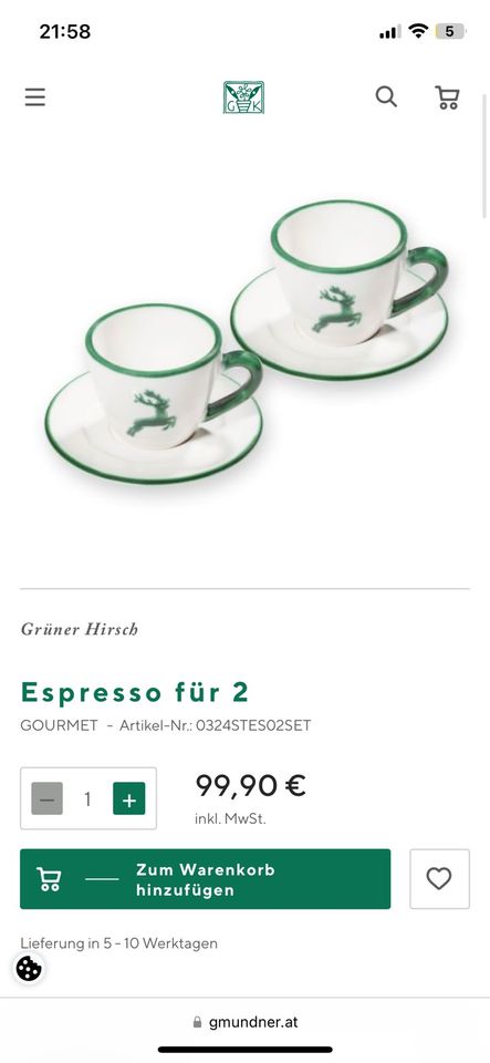 Gmundner Espresso Tasse grün in Mainz