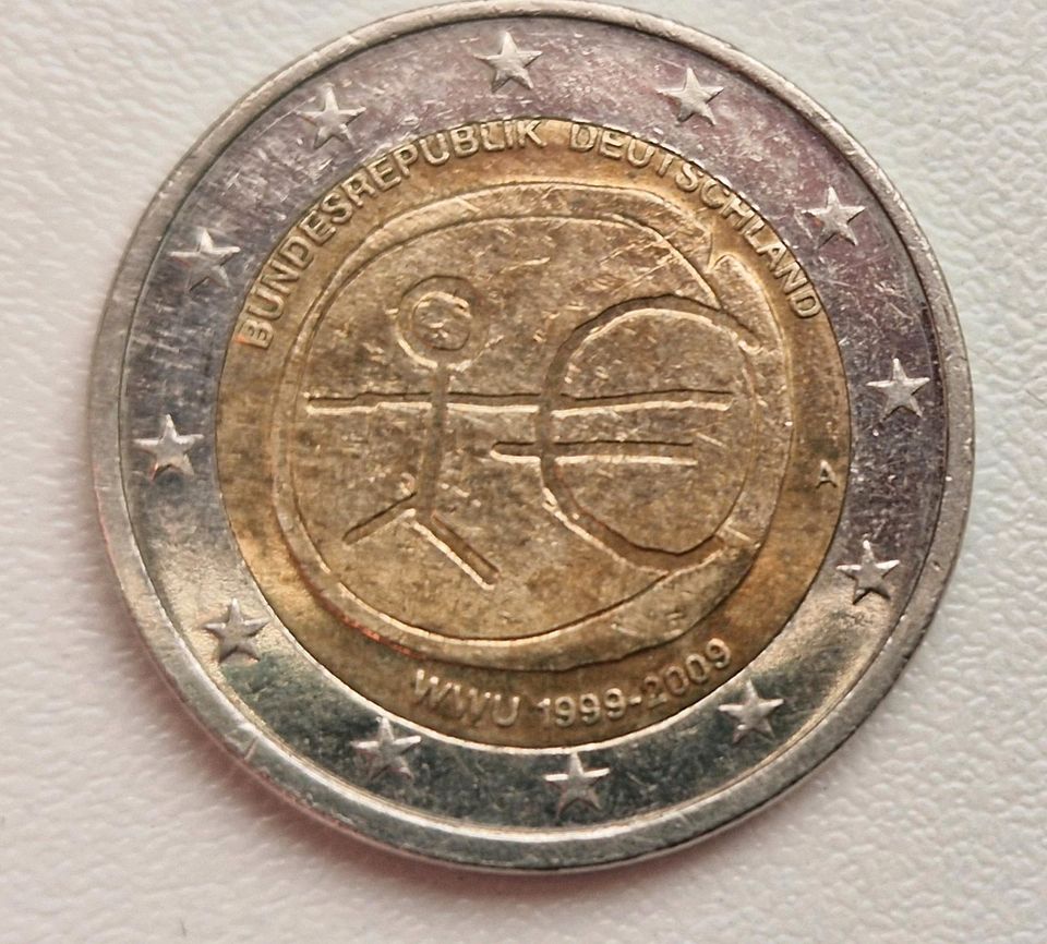 2 Euro Münze Strichmännchen BRD "A" 2009, abgeschnittene Schrift in Erfurt