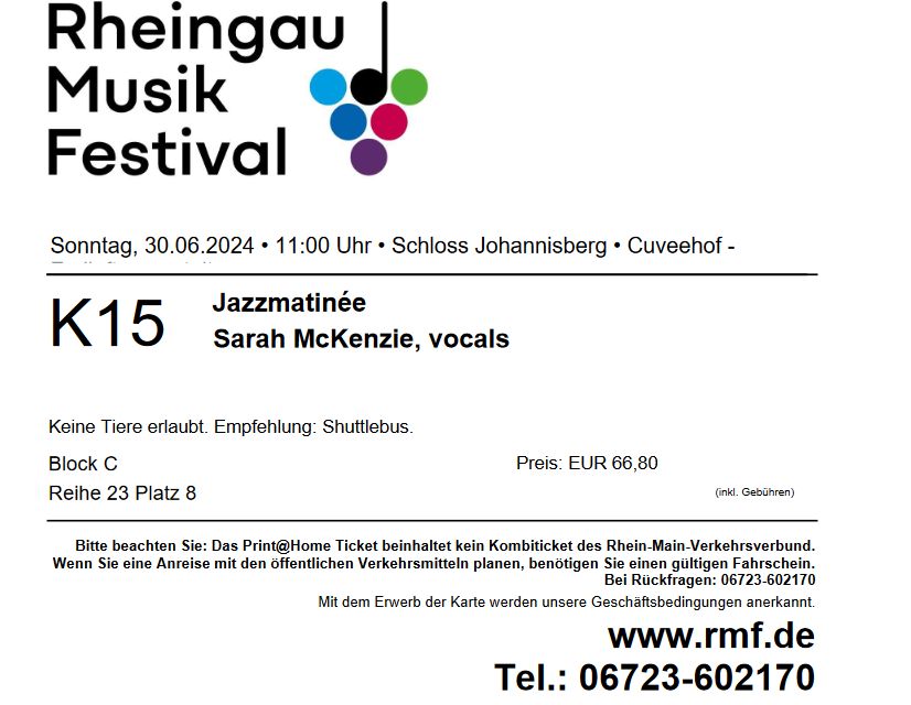 4 Karten für Rheingau Musikfestival Jazzmatinee am 30.06.2024 in Bad Camberg