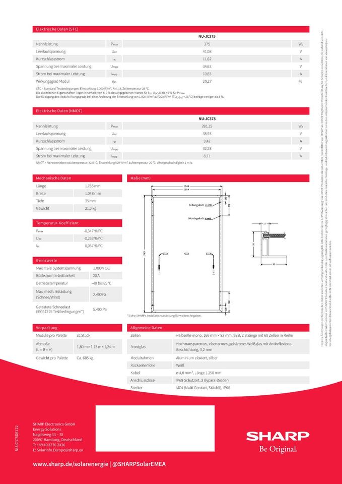 SOLARPANEL Solarmodul  PV MODUL SOLAR Anlage SHARP NU-JC  375W in Büdingen