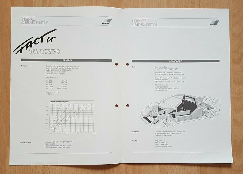 Prospekt Zender Fact 4 Biturbo Studie 1989 technische Infos in Paderborn