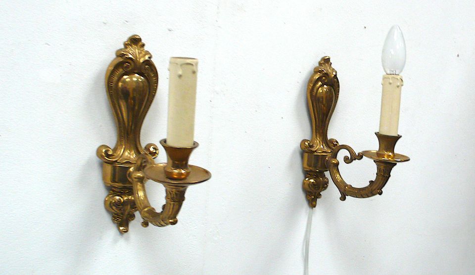 2 Wandlampen Messing Antik Stil, Kerzenstil, ca 60er in Sinzig