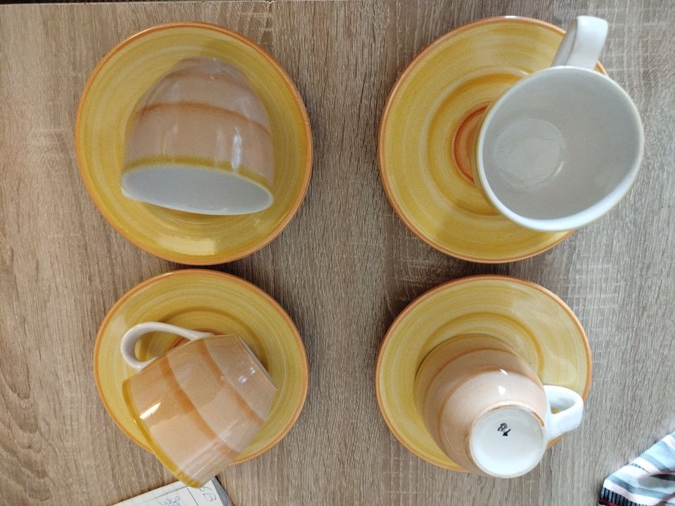 4 Kaffeetassen mit Unterteller,Kaffee oder Teetassen gelb in Flensburg