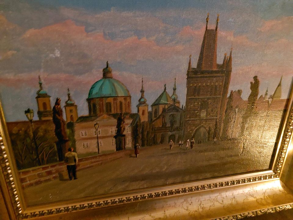 Schönes Antikes Original Bild Gemälde Ölgemälde von Prag in Dresden