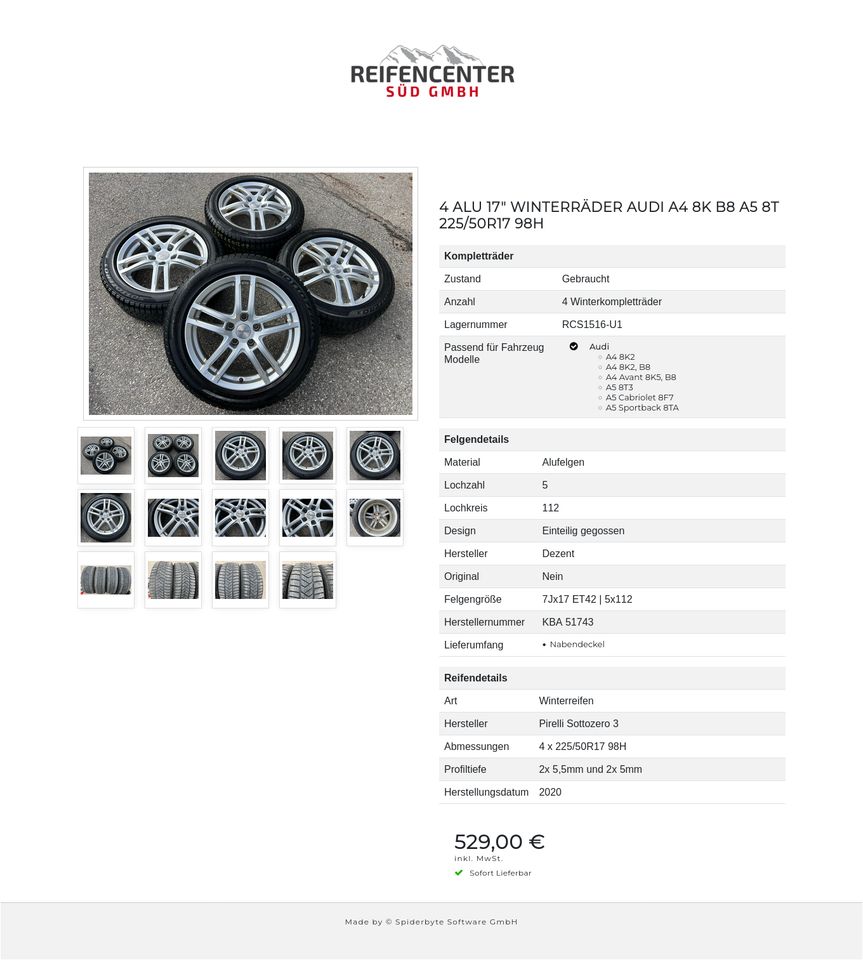 4 ALU 17" WINTERRÄDER AUDI A4 8K B8 A5 8T 225/50R17 98H  #1G2A in Bad Tölz