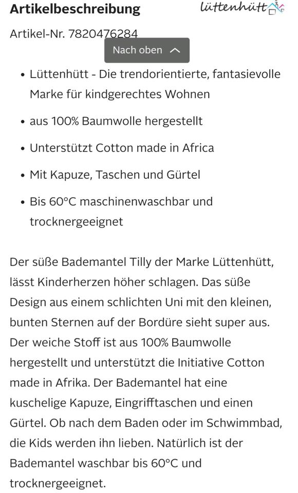 Lüttenhütt Kinderbademantel Größe 104/110 Neuwertig in Rheinland-Pfalz -  Rheinböllen | eBay Kleinanzeigen ist jetzt Kleinanzeigen