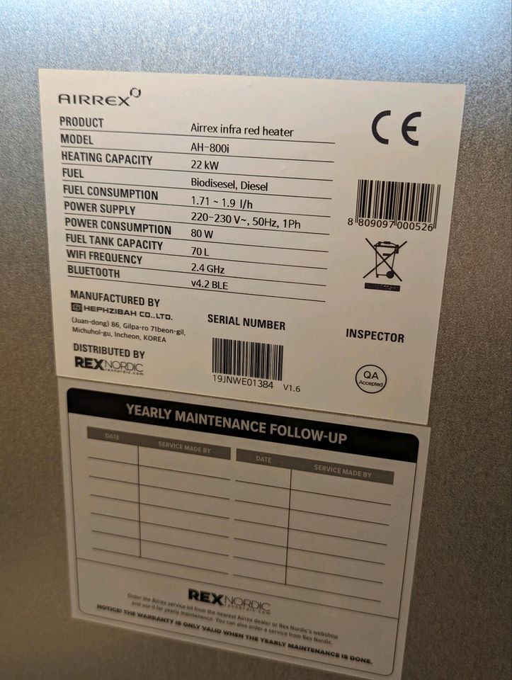 Airrex AH-800I Infrarotstrahler Heizung 22 kwh Diesel Lager Halle in Rhauderfehn