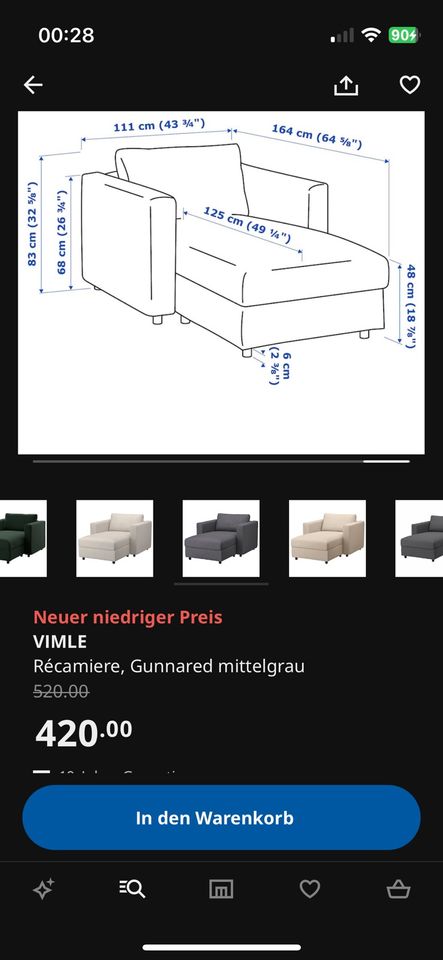 Ikea Sofa Teil Vimle Recamierenelement in Hedeper