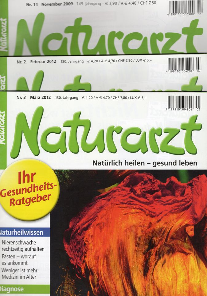 Zeitschrift Naturarzt, 2013 01-12, Nov 2009, Feb/Mrz 2012 in Schlachters