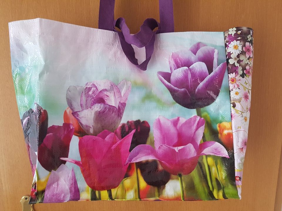 Umhängetasche Strandtasche Shopper Tulpen Rose rosa lila pink in Lilienthal