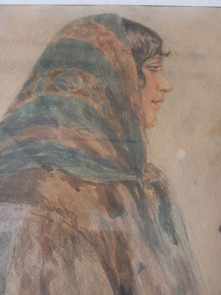 Gemälde,Aquarelle,alt,antik,Südländische Frau,1916,0rientalist in Saarbrücken