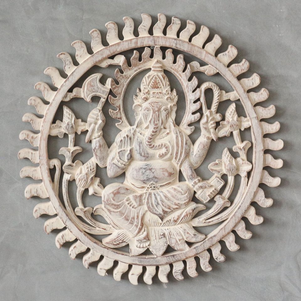 Wandbild Wanddeko Rund Mandala Relief Ganesha Weiß 40 cm in Bochum