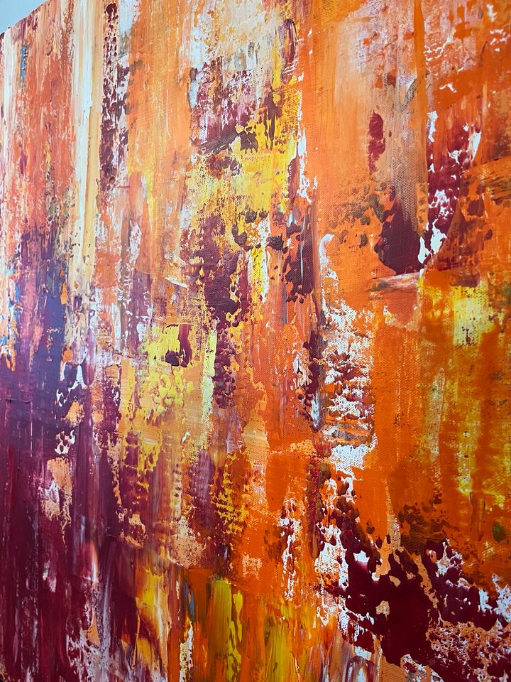 Abstraktes Acrylbild „Heart of flames“ Rot Orange 80cm x 80cm in Hamburg