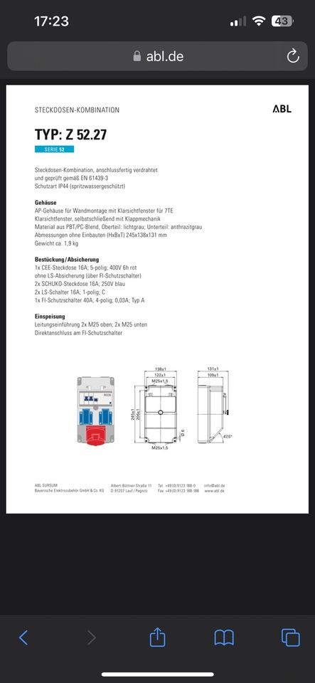 ABL Wandverteiler 2x 230V 1x 16A ||Stromverteiler in Pfedelbach