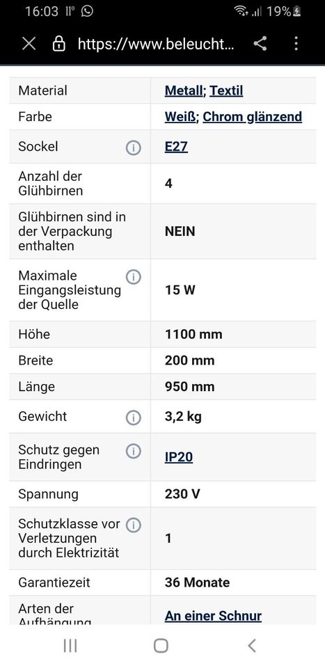 Esszimmerlampe in Berghülen