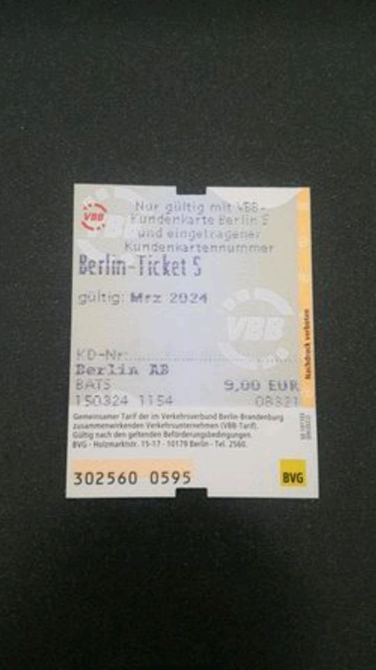 BVG S TICKET März in Berlin