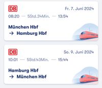 DB Tickets München - Hamburg (7-9 Juni) Bayern - Olching Vorschau