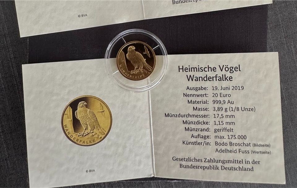 Wanderfalke (Heimische Vögel) 20€ Goldmünze in Bochum