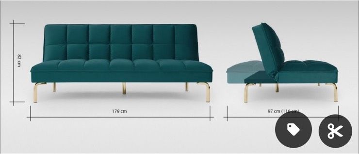 Made.com Hallie Klappsofa Schlafsofa, Samt in Petrol in Aachen