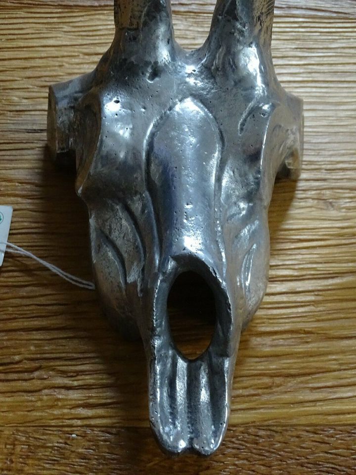 Tier Schädel Skelett mit Horn Skull Kopf Alu silber Wanddeko Neu in Wiesbaden