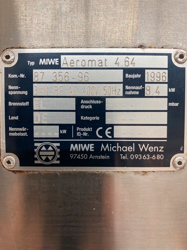 MIWE Aeromat 4.64 CS für 4 Bleche mit Untergestell & Abzugshaube in Grettstadt