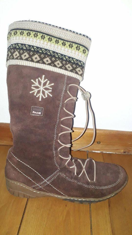 Damen Wildlederstiefel, gefüttert, Strickstulpe, Schnürapplikat. in Dalheim