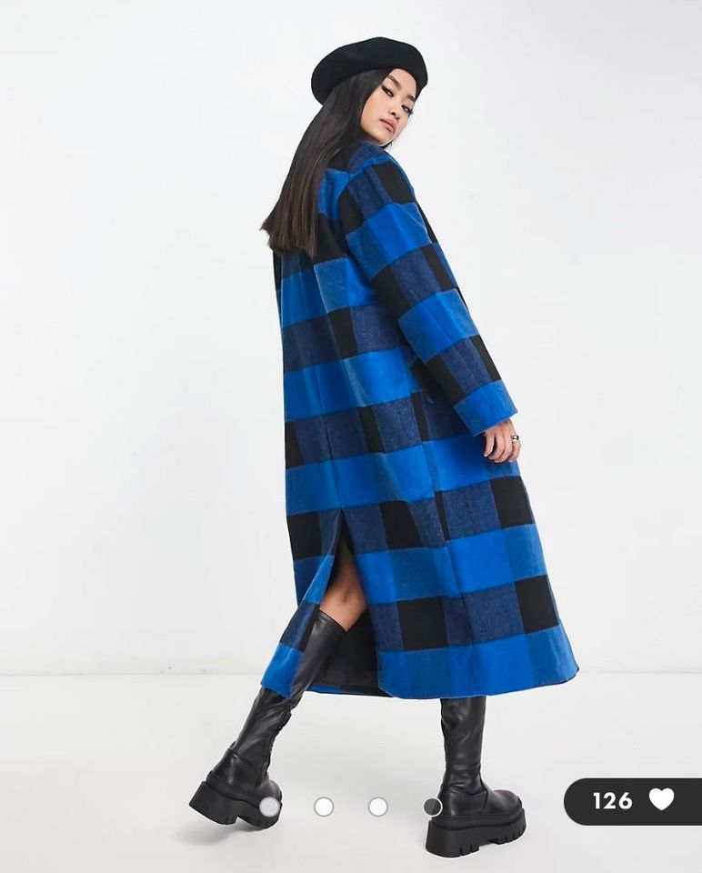 Monki Mantel Oversized kariert blau schwarz Größe XXS in Essen