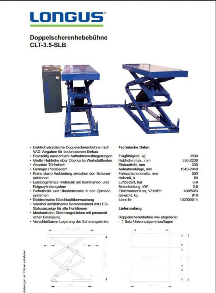 Doppelscherenhebebühne Longus CLT-3.5-SLB bodeneben !! in Köln