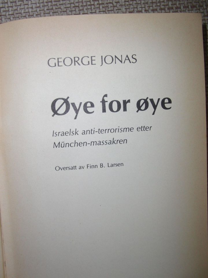 George Jonas - Oye for oye - Sachbuch auf Norwegisch - Israel in Karlsruhe