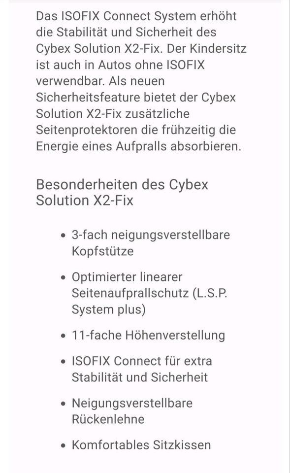 Kinder Autositz Cybex Solution X2-Fix Isofix in Esslingen