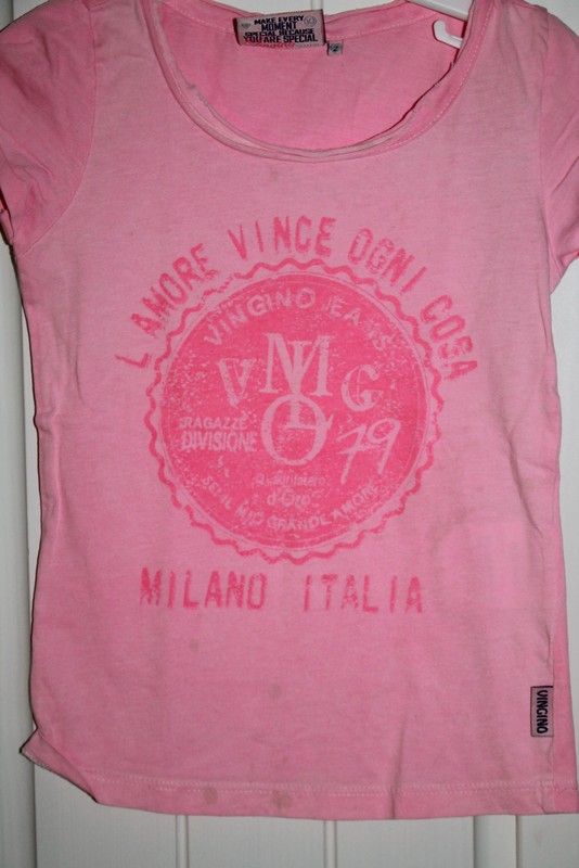 Vingino T-shirt Gr. 2 80 86 pink neon neonpink Logo Räuberpaket in Mehlbek