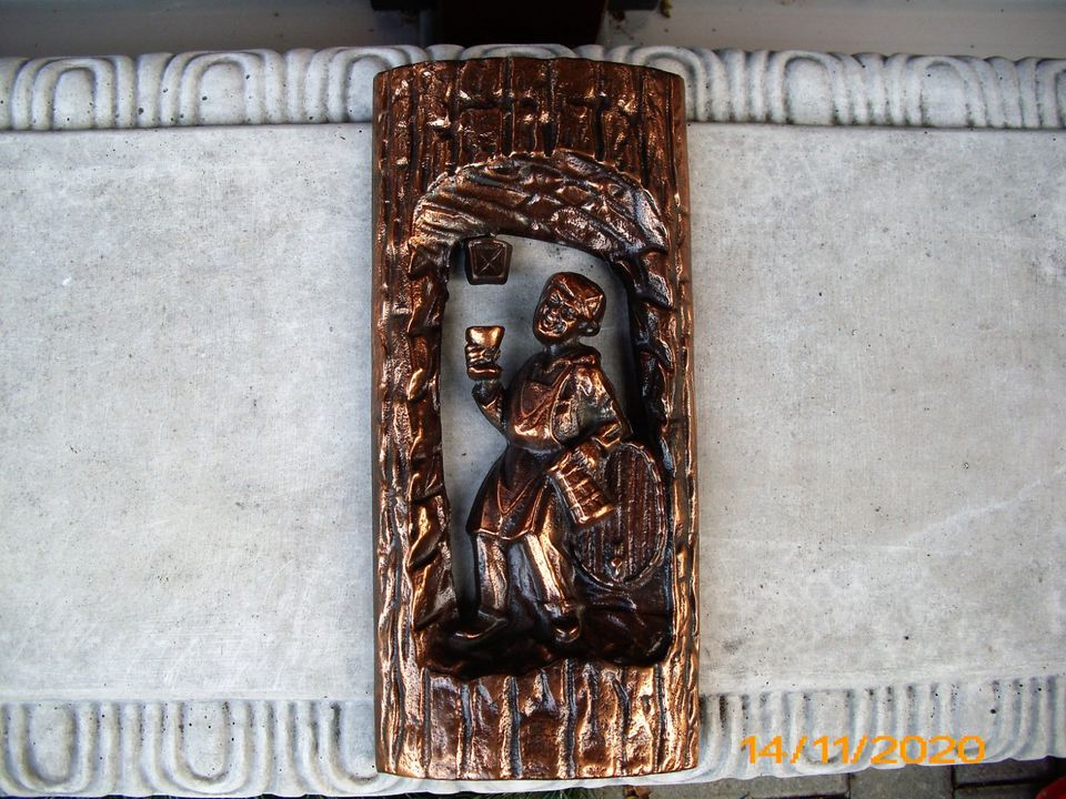 Vintage 3D Wand Relief Bild Wirtshausszene Metall Bronze in Frankfurt (Oder)