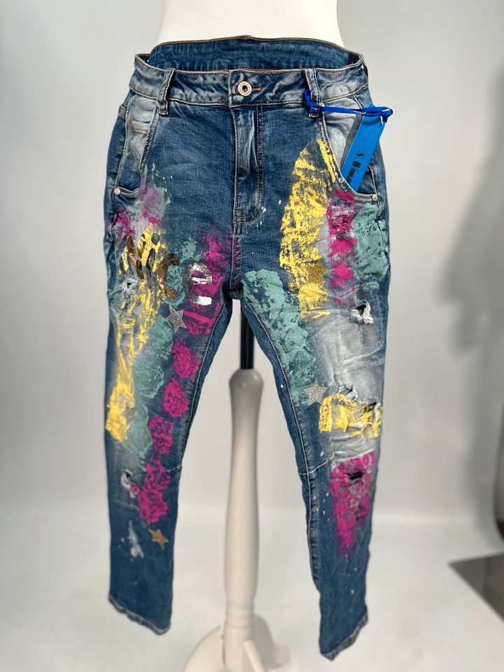 AKTION DESIGNER Jeans Hose nice Print pop Art Maler Effekt s / xl in Mainz