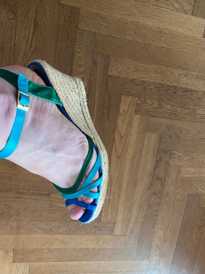 Fosco Espadrilles Keilabsatz blau grün türkis Sommersandalen in Krefeld