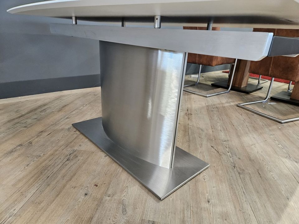 NEU Niehoff Design Esstisch EDELSTAHL Glas grau taupe 160x90cm %% in Kleve