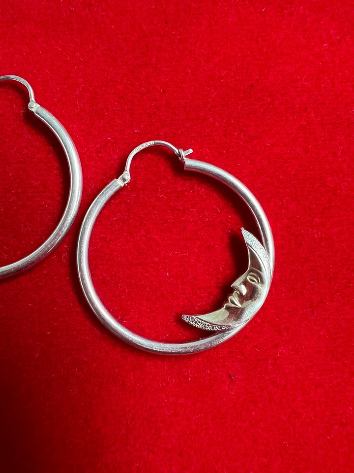 925 Sterling Silber Antique Vintage Mond Ohrringe Teilvergoldet in Tuttlingen