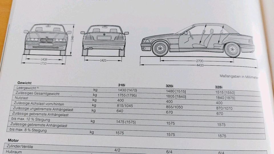 BMW E36 Cabrio 318i 320i 328i Prospekt von 1995 in Leverkusen